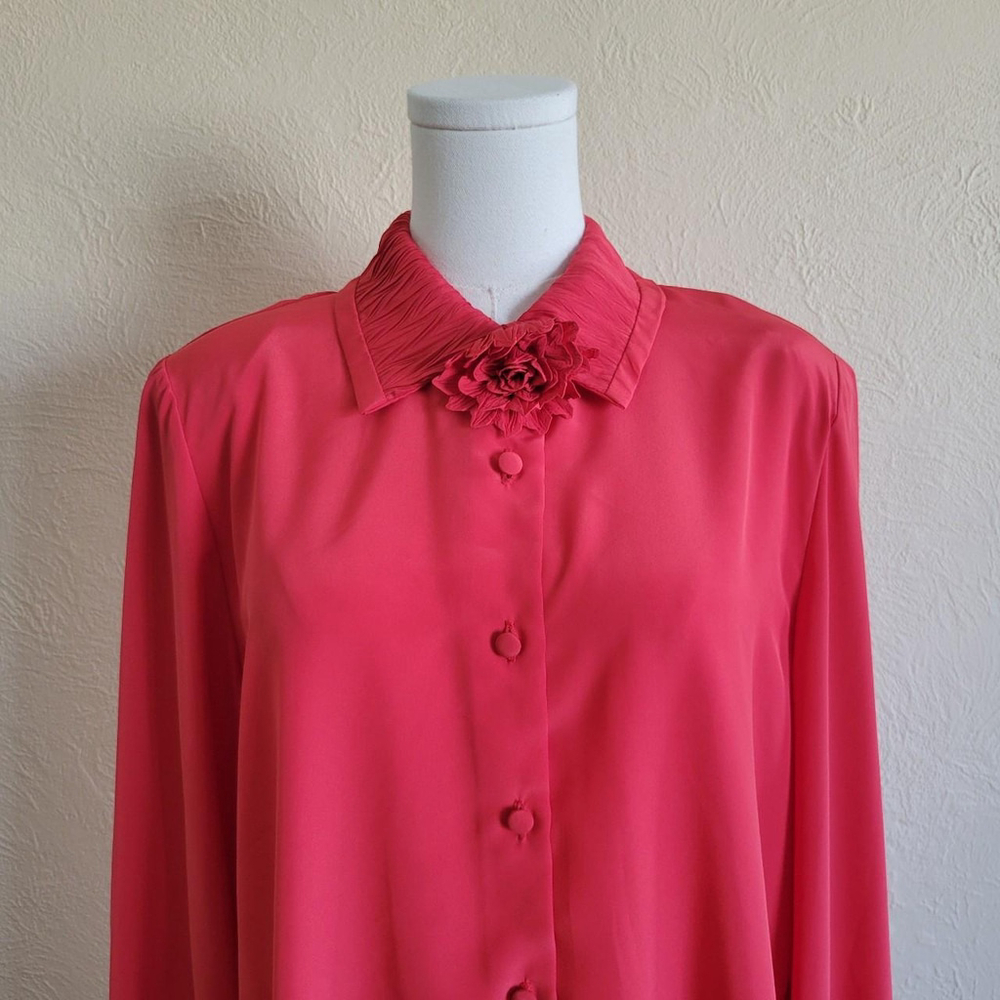 Lauren Lee | Vintage Red Button Up Blouse with Flower